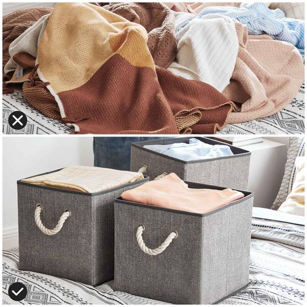 3er-Set Aufbewahrungsbox Faltbox Grau - Textil - 30 x 30 x 30 cm