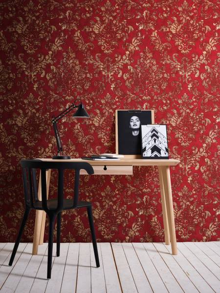 Barock Tapete Rot Vliestapete Gold - Rot