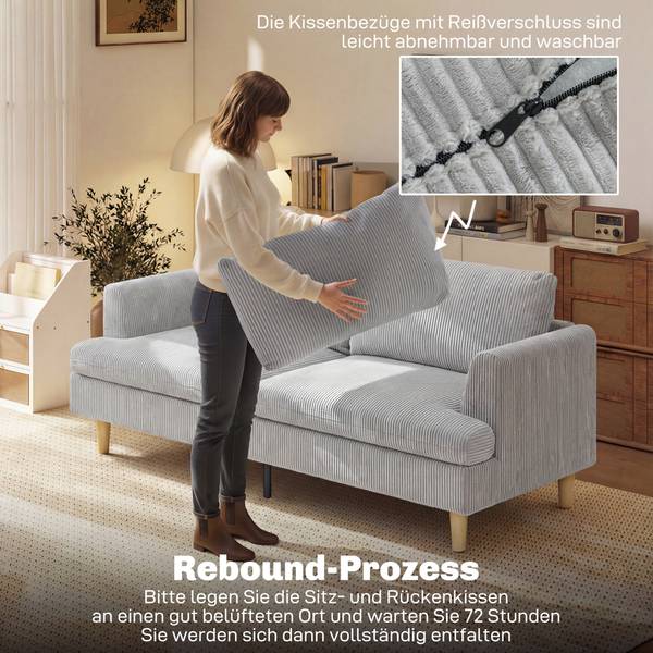 3 Sitzer Sofa 83B-652V00LG Grau - Cord - 80 x 86 x 188 cm