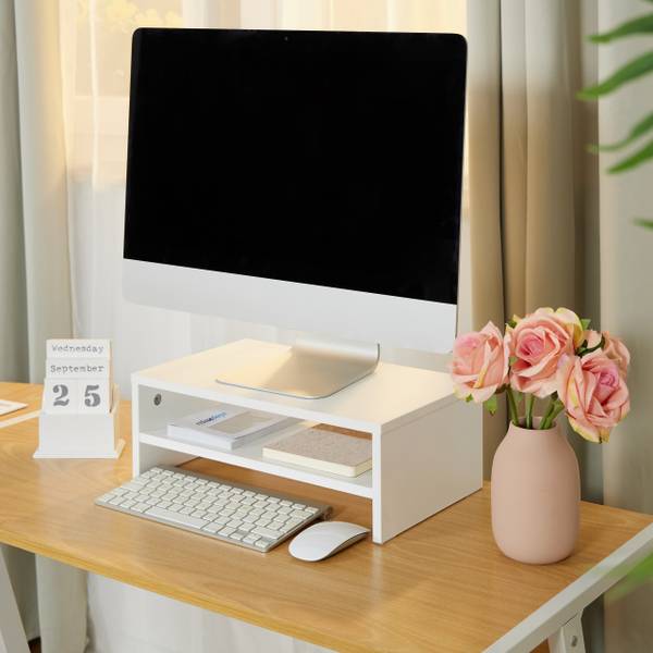 Support écran avec compartiment Blanc - Bois manufacturé - 40 x 14 x 24 cm