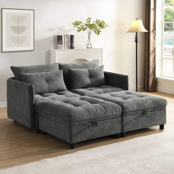 Sofaset Gaia Ⅰ Grau - Kunststoff - Massivholz - Textil - 76 x 87 x 274 cm