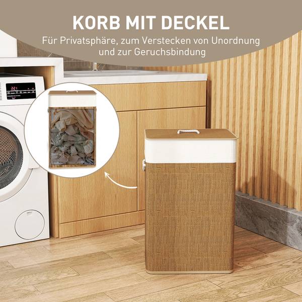 Wäschekorb 850-344V00BN Braun - Bambus - 30 x 60 x 40 cm