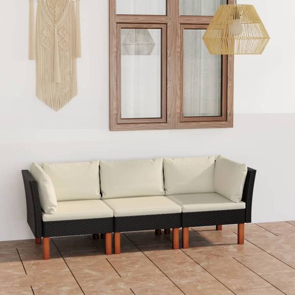 Gartensofa 3009634-5 3-teilig Schwarz - Eukalyptus - Stahl - 61 x 67 x 65 cm