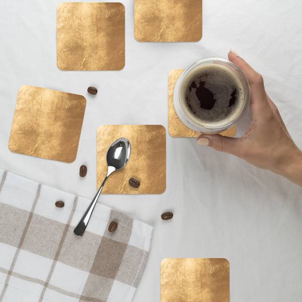 GLASUNTERSETZER Blatt-Textur 6er-Set Gold - Kork - 10 x 1 x 10 cm