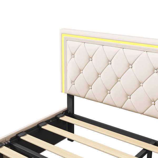 Doppelbett Polsterbett HDF09 Beige - Metall - Massivholz - 145 x 96 x 208 cm