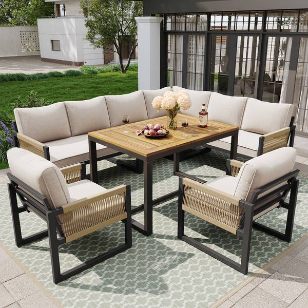 Tuin eetset WoodyRope Ⅷ beige - plaatmateriaal op houtbasis - metaal - kunststof - textiel - 100 x 67 x 58 cm