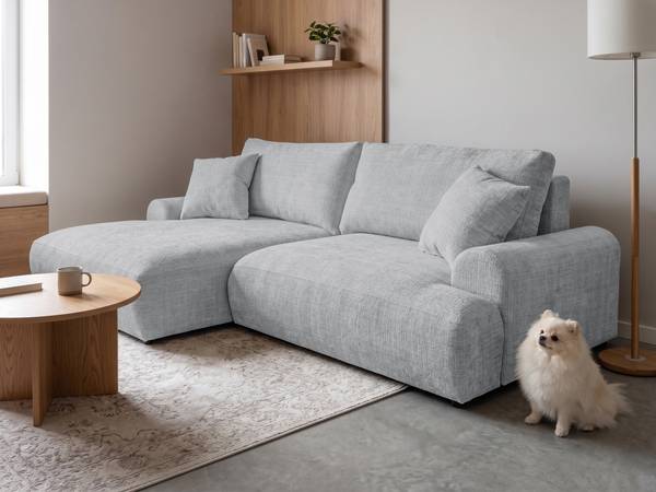 Ecksofa mit Schlaffunktion Melvano Hellgrau - Ecke davorstehend links