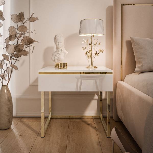 Nachttisch AURORA Gold - Weiß - Holzwerkstoff - 48 x 45 x 38 cm