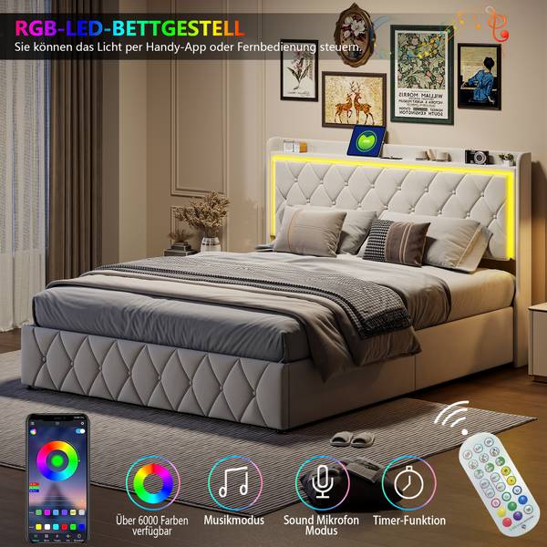 Polsterbett Boxspringbett MOKP Beige - Metall - Massivholz - 165 x 108 x 209 cm