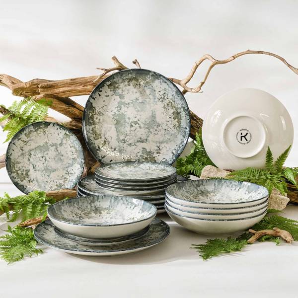 Serviesset 6 Personen 18-delig FINGO groen - wit - porselein - 28 x 4 x 28 cm