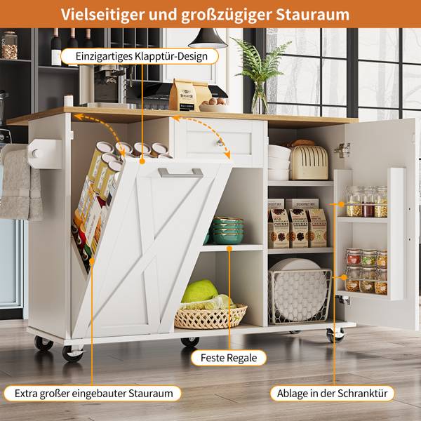 Kücheninsel Hestia Ⅶ Braun - Weiß - Holzwerkstoff - Metall - 63 x 87 x 142 cm