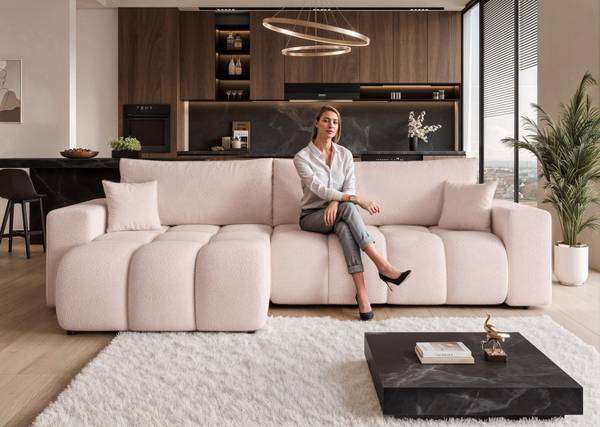 Polsterecksofa OFI mit Schlaffunktion Pink - Holzwerkstoff - 278 x 79 x 145 cm