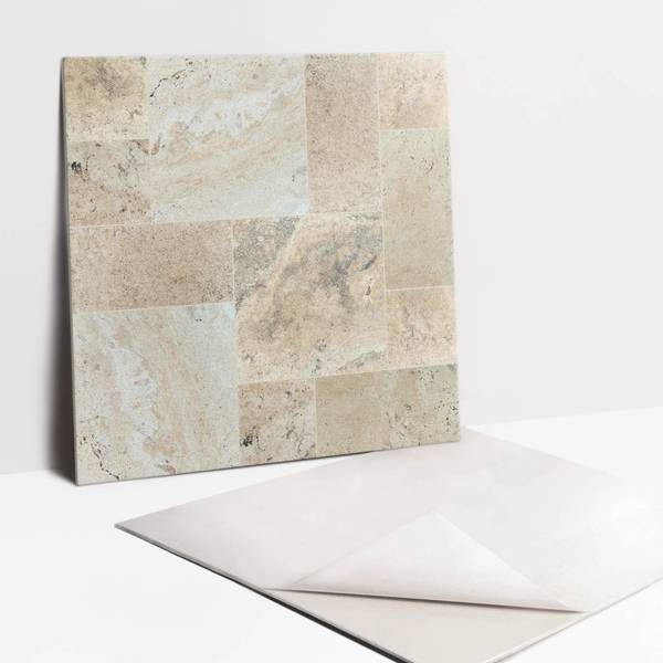 Selbstklebende Fliesen (9 St.) Stein Beige - Polyester PVC - 30 x 30 x 1 cm