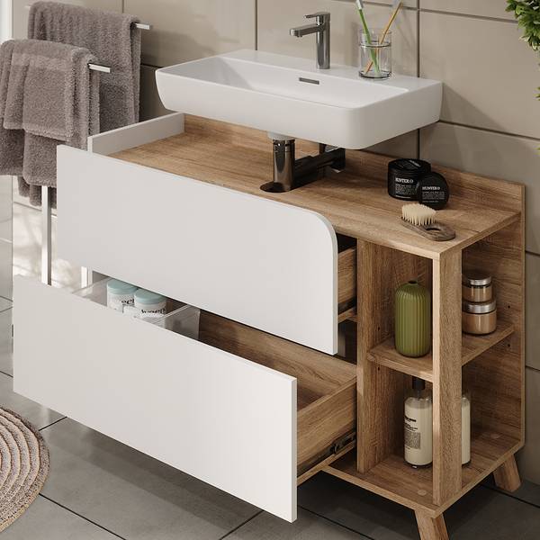Badmöbel-Set Karen 55429 3er Set Reinweiß - Eiche Sonoma Dekor