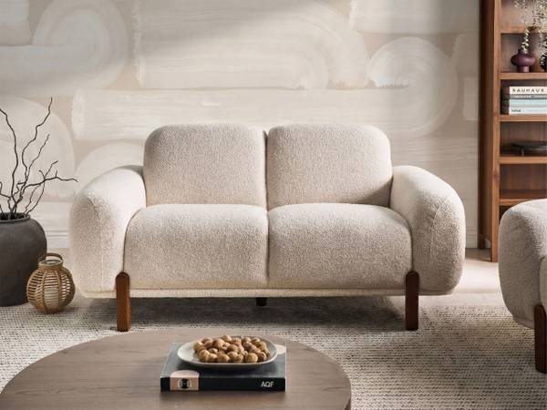 2-Sitzer Sofa ODNES Braun - Weiß - Bambus - 168 x 81 x 90 cm