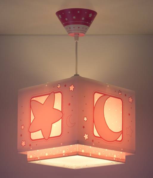 Kinderzimmer Deckenlampe Luna und Sterne Pink - Kunststoff - 24 x 22 x 24 cm