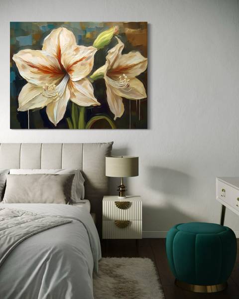Tableau déco fleur peinte 90 x 60 cm