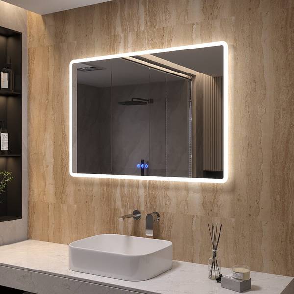 Badspiegel Badezimmer LED Wandspiegel Silber - Glas - 100 x 70 x 5 cm