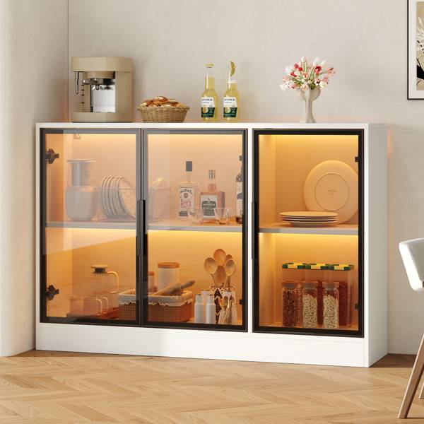 Vitrinekast BAGLA25 Ⅱ wit - plaatmateriaal op houtbasis - 120 x 30 x 120 cm