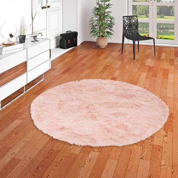 Fellteppich Aspen Rund Meliert Hellrosa