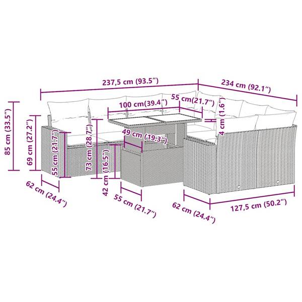 Garten-Lounge-Set 3036719-2 9-teilig Hellgrau