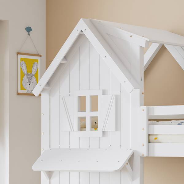 Etagenbett Huda Weiß - Holzwerkstoff - Massivholz - 111 x 192 x 205 cm