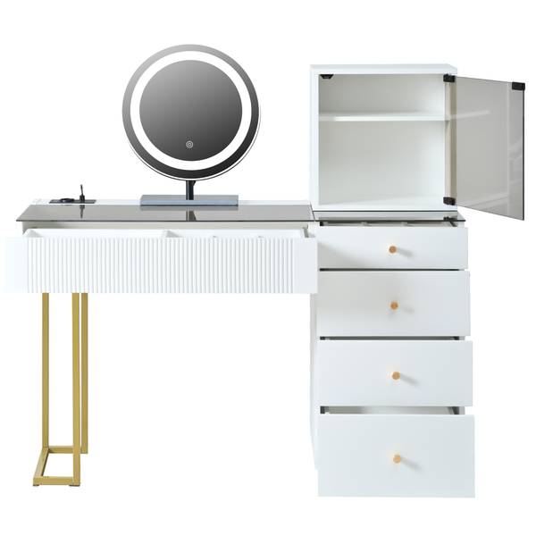 Kaptafel met spiegel GlassGLOW wit - plaatmateriaal op houtbasis - 40 x 120 x 120 cm
