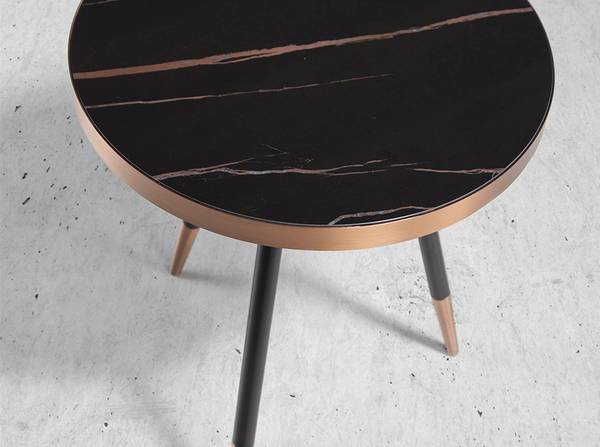 Ecktisch 2069 Schwarz - Braun - Zink - Marmor - 46 x 56 x 46 cm
