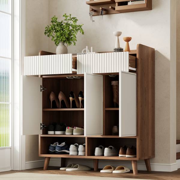 Schuhschrank NaturWoody Ⅳ Weiß - Holzwerkstoff - 90 x 100 x 35 cm