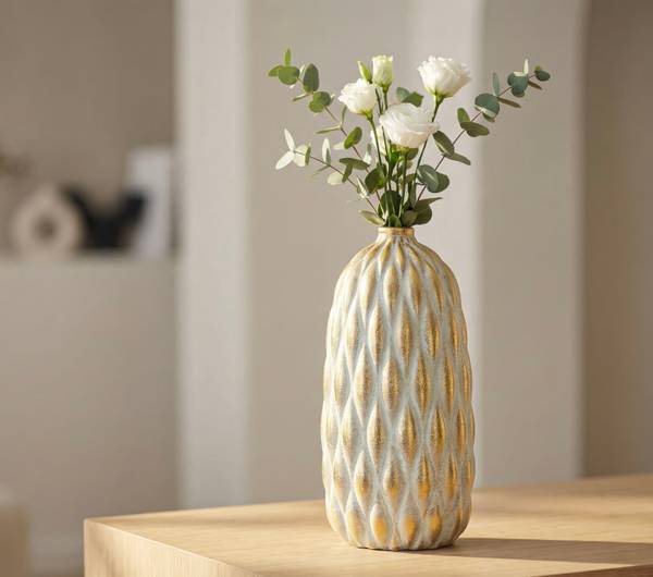 Vase Pepitas Lang Grau - Keramik - 19 x 38 x 19 cm