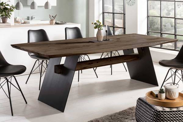 Esstisch GRAND OAK Schwarz - Braun - Eiche - Eisen - 240 x 75 x 100 cm