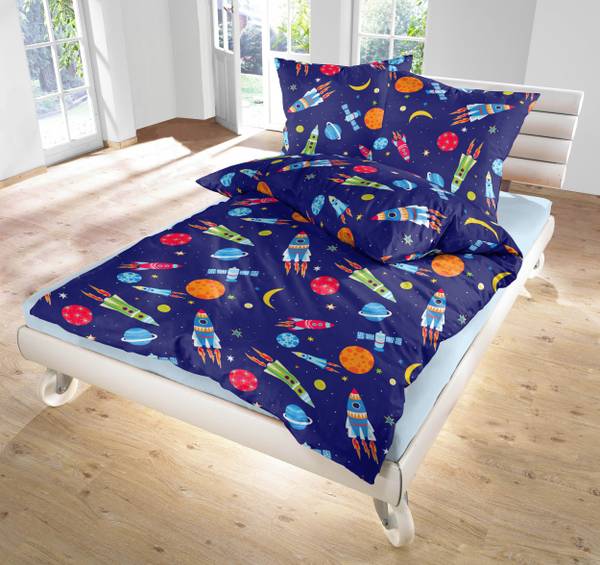 Renforce Bettwäsche Astronauten Blau - Baumwollstoff - 135 x 200 x 1 cm