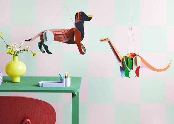 Wandobjekt Leuchtender Dinosaurier Naturfaser - Papier - 14 x 35 x 57 cm