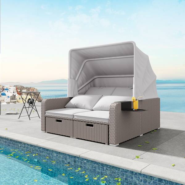 Gartenlounge Rhea Ⅳ Grün - Metall - Polyrattan - 130 x 152 x 126 cm
