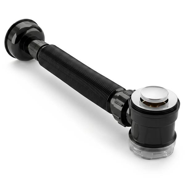 Siphon mit pop up Ablaufventil 0100 Schwarz - ABS - 6 x 8 x 39 cm