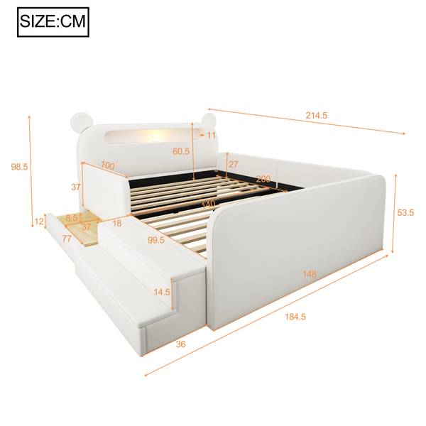 Kinder-Polsterbett Oneiros Ⅰ Weiß - Holzwerkstoff - Metall - Textil - 185 x 99 x 215 cm