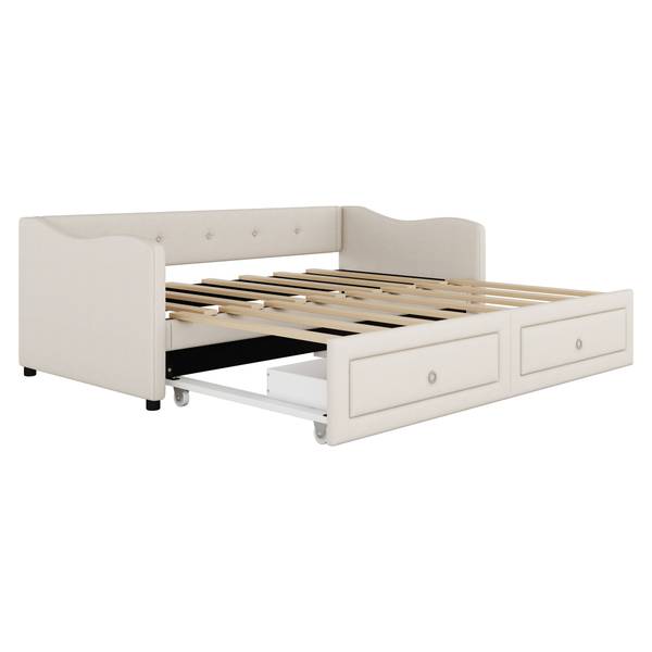 Schlafsofa Everly Beige - Leinen - 213 x 74 x 102 cm