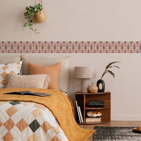 Tapetenbordüre ethnische Muster Beige - Blau - Grau - Orange - Fleece - 10 x 300 x 300 cm