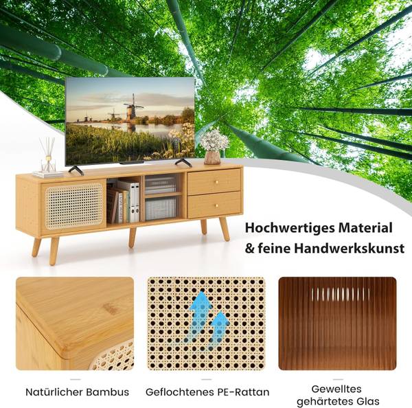 TV Schrank aus Bambus Braun - Bambus - 31 x 46 x 140 cm