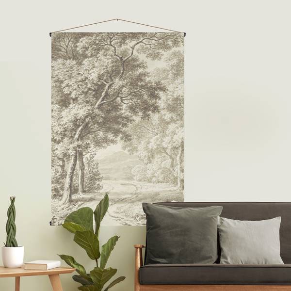 Wandteppich Waldweg Grün - Leinen - 100 x 150 x 1 cm