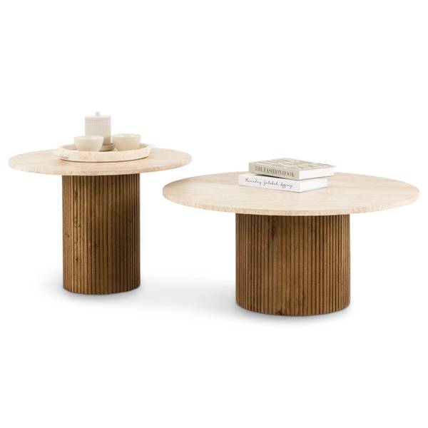 Couchtischset NARMANDA/MANDI 2er Set Beige - Braun - Mango - 80 x 35 x 80 cm