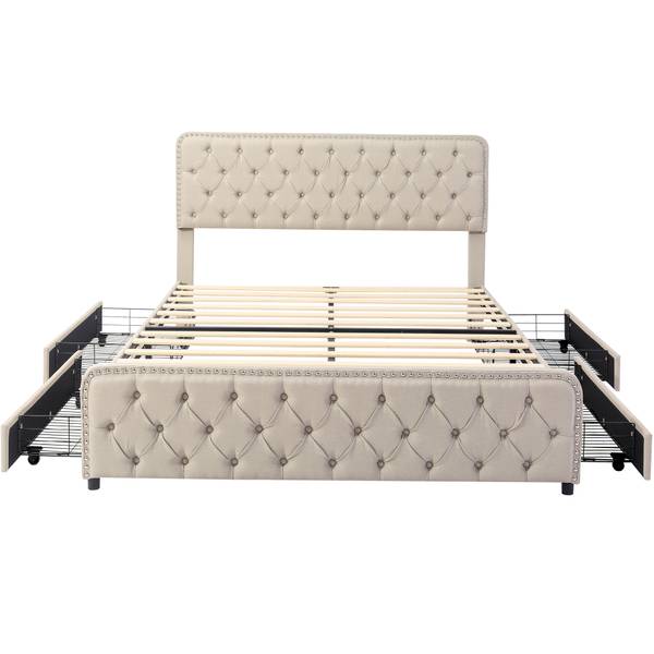 Polsterbett Ella II Beige - Leinen - 160 x 108 x 205 cm