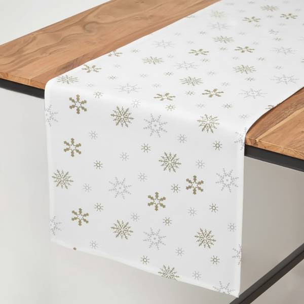 Tischläufer mit Schneeflocken-Design Weiß - Baumwollstoff - 44 x 1 x 178 cm