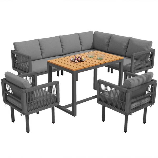 Gartenlounge-Set Gaia Ⅵ（6-tlg） Grau - Holzwerkstoff - Metall - Kunststoff - Textil