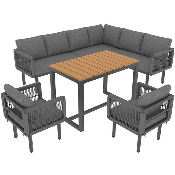 Gartenlounge-Set Gaia Ⅵ（6-tlg） Grau - Holzwerkstoff - Metall - Kunststoff - Textil