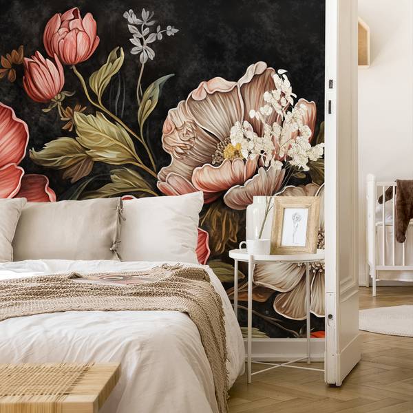 Papier Peint FLEURS Feuilles Style Rétro 368 x 254 x 254 cm