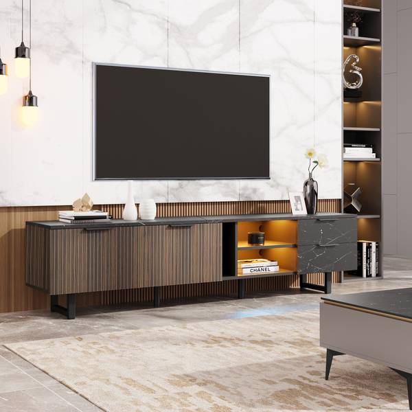 TV-Möbel Vrenkaen Schwarz - Holzwerkstoff - 38 x 50 x 200 cm