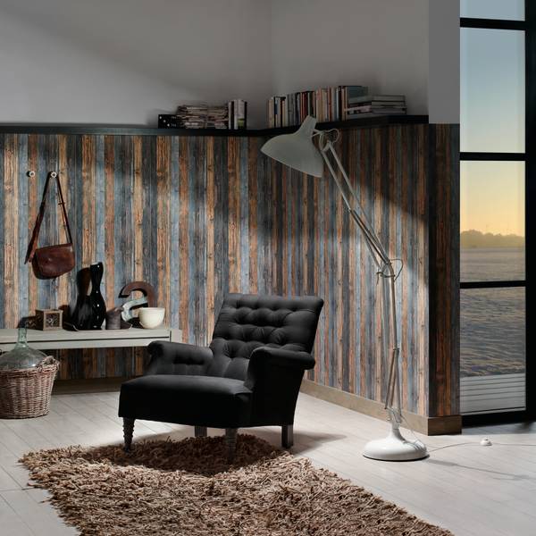 Tapete Holzdielen Braun Grau Beige - Braun - Grau - Fleece - 53 x 1005 x 1 cm
