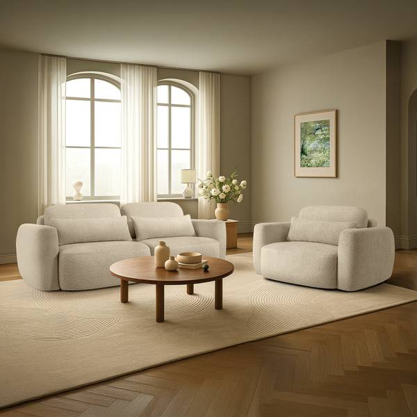 Möbelset ELOSA 2er Set Hellbeige - Bouclé