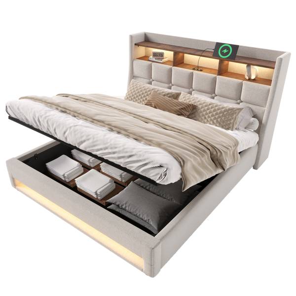 Polsterbett 2 USB GLOWLEIN Ⅱ Beige - Breite: 165 cm
